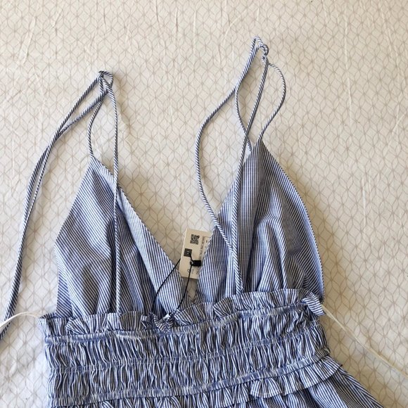 COPY - Zara Striped Shirred Ruffle Trim Backless Cami Dress - Picture 7 of 10